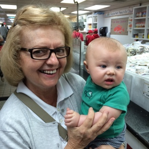 Kester & his great-grandma Carol at the seafood market